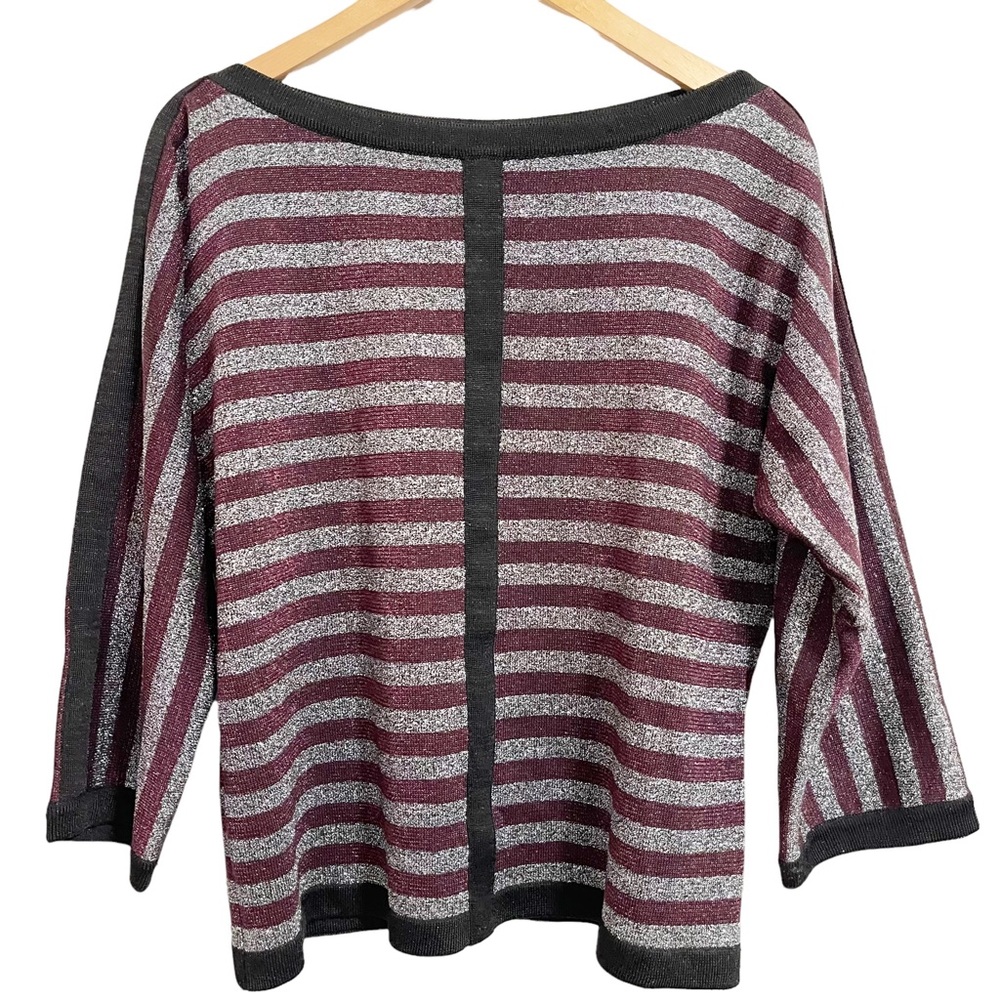 ST JOHN Metallic Striped Boat Neck Holiday Sweater Top Size Medium